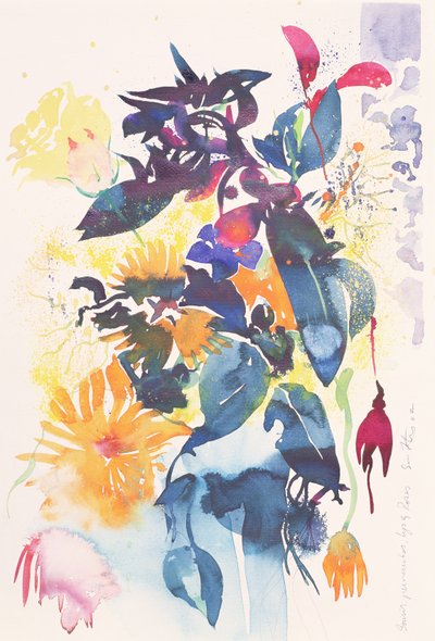 Morgenfruer, perikon, lilje, rose, 2002 (akvarel) af Simon Fletcher