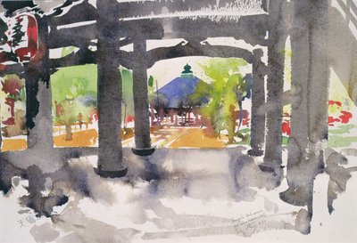 Tempelindgang, Amanohashidate (akvarel på papir) af Simon Fletcher