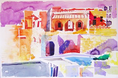 Tibetansk Jaisalmer (akvarel på papir) af Simon Fletcher
