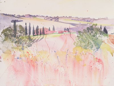 Toscana syd for Montalcino, 2002 (akvarel) af Simon Fletcher
