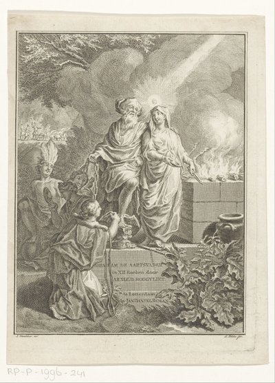 Allegorisk titelblad med patriark Abraham og sandhed Titelside for: Arnold Hoogvliet, patriarken Abraham, i XII Boeken, s.a. af Simon Fokke