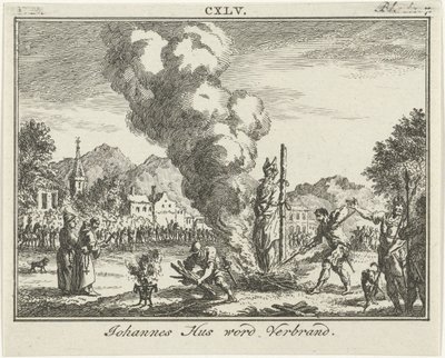 Afbrænding af Jan Hus på bålet, midten af 1700-tallet af Simon Fokke
