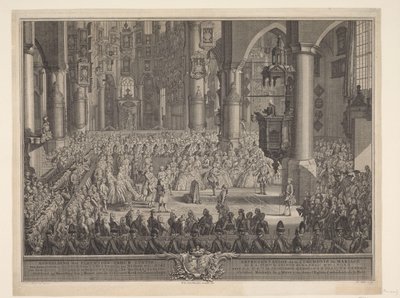 Ægteskab mellem Karel Christian van Nassau-Weilburg og prinsesse Carolina, 1760 Skildringen af ​​(...) prins van Nassau Weilburgs højtidelige bryllupsceremoni med (...) Carolina van Oranje & Nassau fandt sted onsdag den 5. marts 1760 i Groote Kerk in 