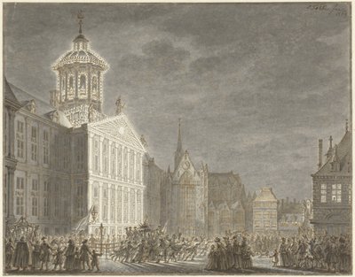 Belysning af rådhuset for Vilhelm V og Wilhelmina af Preussen, 1768 af Simon Fokke