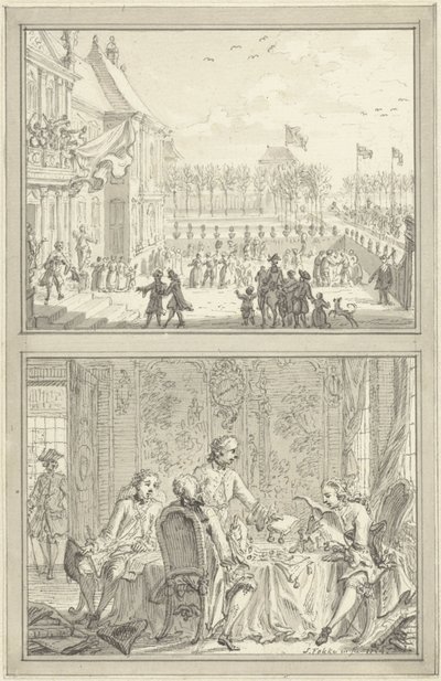 Honselaarsdijk Palace skifter ejer / Salg af de preussiske herredømmer til Anna van Hannover, 1754 af Simon Fokke