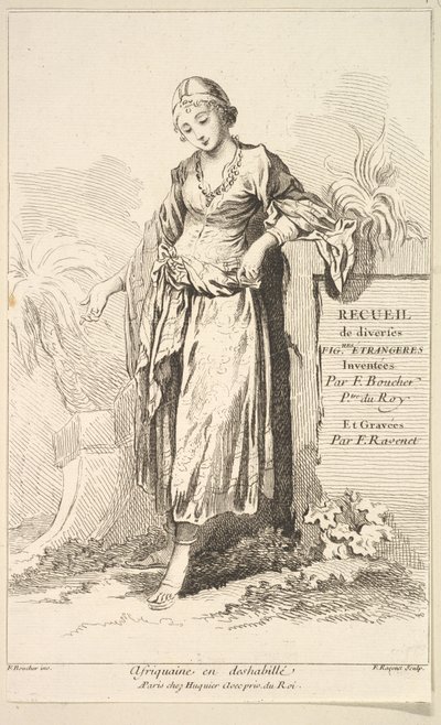 Afrikansk kvinde i negligé, fra Samling af forskellige udenlandske figurer Opfundet af..., 1700-tallet. af Simon Francois Ravenet