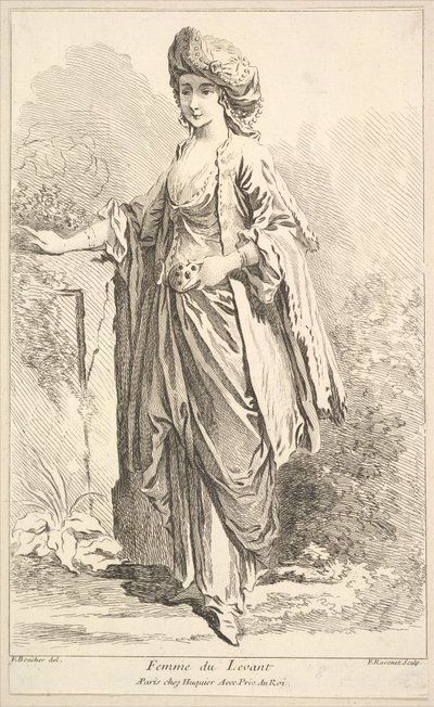 Woman of the Levant, fra Samling af forskellige udenlandske figurer Opfundet af F. Bouc..., 1700-tallet. af Simon Francois Ravenet