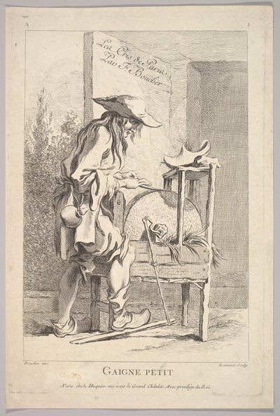 Frontispice: Gaigne Petit, fra Le Cris de Paris The Cries of Paris, plade 1, 1700-tallet. af Simon Francois Ravenet