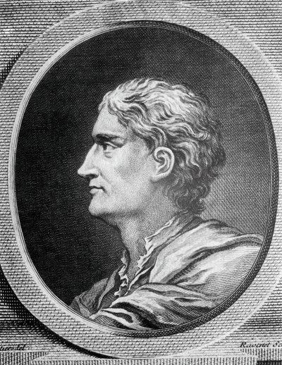 Portræt af Isaac Newton (1642-1727), engelsk fysiker og matematiker, gravering af Simon Francois Ravenet (1706-1774) af Simon Francois Ravenet