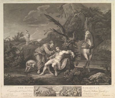 Den barmhjertige samaritaner St. Lukas, kapitel. 10, vers 30, 24. februar 1772. af Simon Francois Ravenet