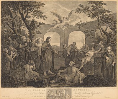 Poolen i Bethesda af Simon Francois Ravenet I and Victor Marie Picot after William Hogarth