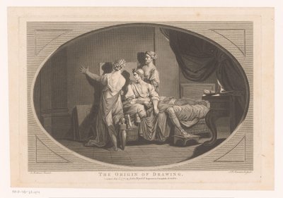Opfindelsen af ​​tegnekunsten Tegningens oprindelse (titel på objekt) af Simon François Ravenet (le vieux)