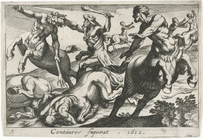 Herkules kæmper mod kentaurerne Centauros superat (titel på objekt) Herculean Themes (serietitel) af Simon Frisius