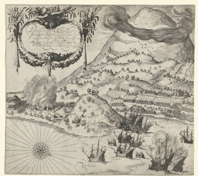 Hollændernes sejr over portugiserne på Tidore (venstre billede), 1605 af Simon Frisius