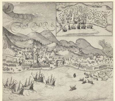 Hollændernes sejr over portugiserne på Tidore (højre billede), 1605 af Simon Frisius