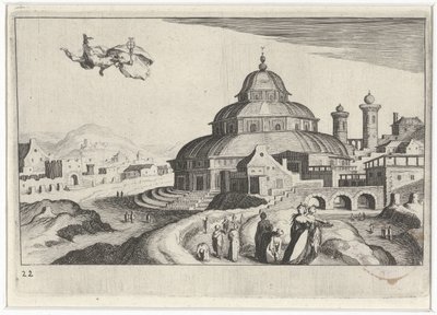 Bybillede med Merkur Sydeuropæiske landskaber (serietitel) Topographia variarum regionum (serietitel) af Simon Frisius