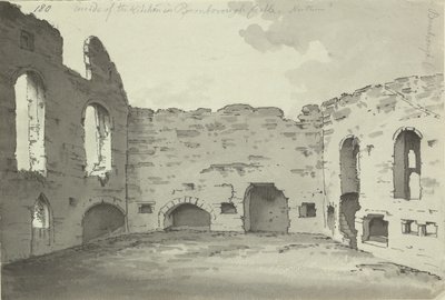 Bamburgh Castle, køkkenruiner, Tilføj. 15542, f.180, ca. 1780 (pen og blækvask på papir) af Simon H. Grimm