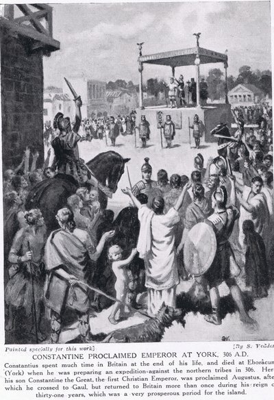 Konstantin udråbt til kejser i York, 306 e.Kr., illustration fra "Hutchinson