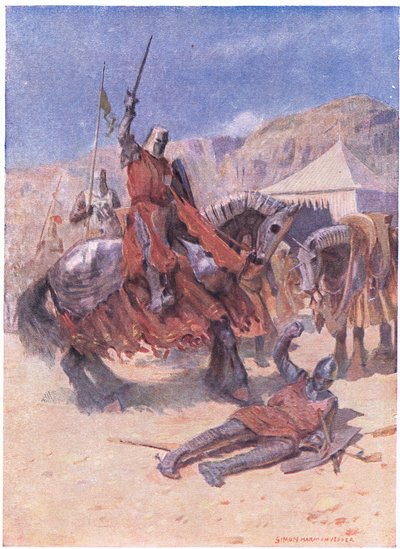 Sir Kenneths lanse var trængt gennem skjoldet (farve litho) af Simon Harmon Vedder
