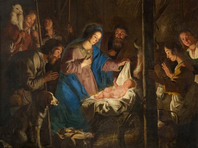 Sognekirke (Vor Frue af Himmelfartskirken). Interiør. maleri. Julescene. Simon DePaepe. Oprindelse klosteret Ename (?). af Simon II de Pape