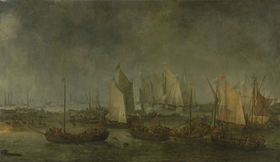 Slaget på Slaak mellem den hollandske og den spanske flåde natten mellem den 12. og 13. september 1631 af Simon Jacobsz. Vlieger