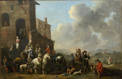 Forberedelse til jagten af ​​Douw, Simon Johannes van (ca 1630-efter 1677) af Simon Johannes van Douw