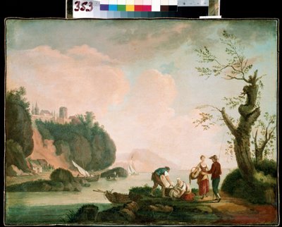 Fiskerne. Maleri af Simon Mathurin Lantarat (1729-1778). Olie på lærred. Fransk kunst, Rokoko. Mikhail Kroshitsky kunstmuseum, Sevastopol (Sevastopol) Ukraine af Simon Mathurin Lantarat