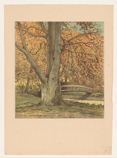Træ ved et vandløb om efteråret af Simon Moulijn (attributed to)