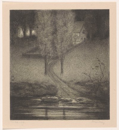 Popler ved et vandløb af Simon Moulijn (signed by artist)