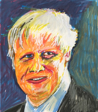 Boris Johnson, 2019 (blæk og akrylmalingspenne på papir) af Simon Neville