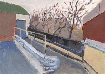 Carpark walkway, 2024 (akryl på papir) af Simon Neville