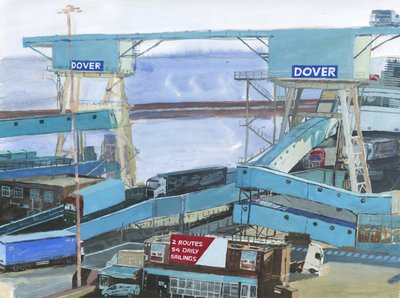 Dover 2, 2019 (akryl, akvarel og blæk på papir) af Simon Neville