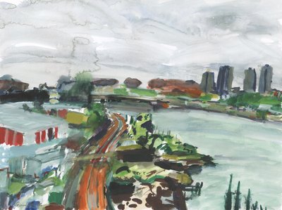 Harlem River view (akvarel og gouache på papir) af Simon Neville