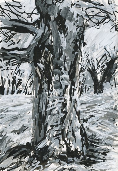 Old tree, Richmond Park (akrylmaling, penne og blæk på papir) af Simon Neville
