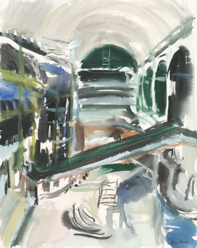 Indkøbscenter, 2019 (akvarel på papir) af Simon Neville