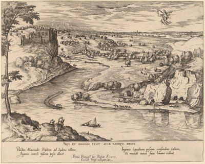 Flodlandskab med Merkur og Psyke af Simon Novellanus after Pieter Bruegel the Elder
