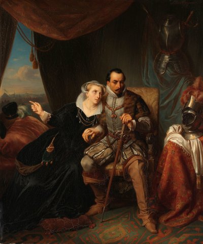 Magdalena Moons beder sin forlovede Francisco Valdez om at udsætte stormingen af Leiden en anden nat, 1574 Scene fra Firsårskrigen af Simon Opzoomer