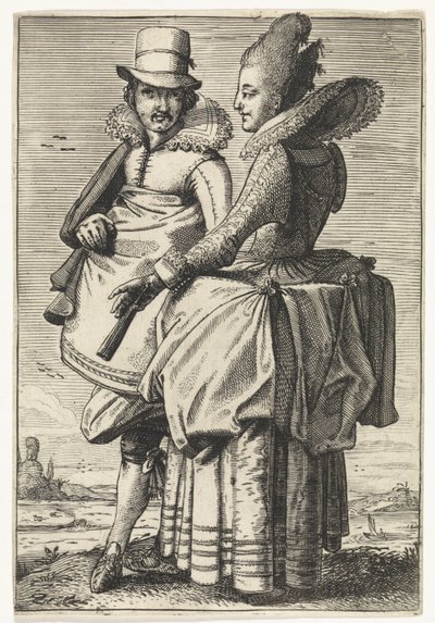 Mand og kvinde klædt efter mode fra ca. 1625 af Simon Poelenburg (attributed to)