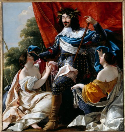 Repræsentation af kongen af Frankrig Ludvig XIII (1601-1643) mellem allegorierne fra Frankrig og Navarra Maleri af Simon Vouets værksted (1590-1649) 1600-tallet søn. 1,79x1,41 m af Simon Vouet