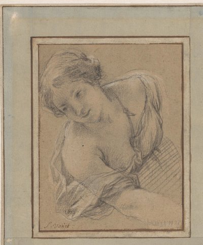 Studie af en bøjet ung kvinde af Simon Vouet