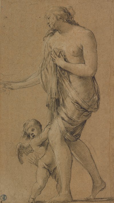 Studie til figurerne Venus og Amor (recto); Studie af et mandligt nøgenbillede (verso) af Simon Vouet