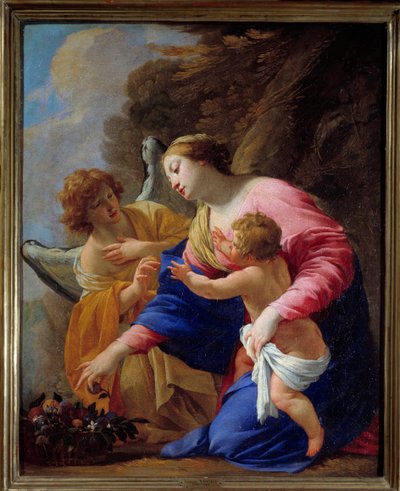Jomfruen og englen Maleri af Simon Vouet (1590-1649) 1641 søn. 0,77x0,62 m Caen Museum of Fine Arts af Simon Vouet