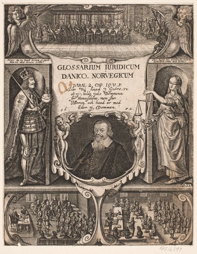 Titelblad med portræt af C.O. Veile til "Glosarium juridicum Danico - Norvegicum", 1652 af Simon de Pas