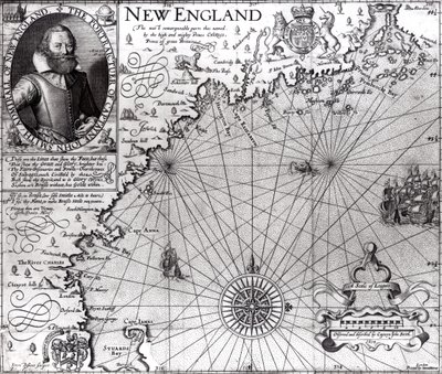 Kort over New Englands kyst, observeret og beskrevet af kaptajn John Smith (1580-1631) 1614, fra 