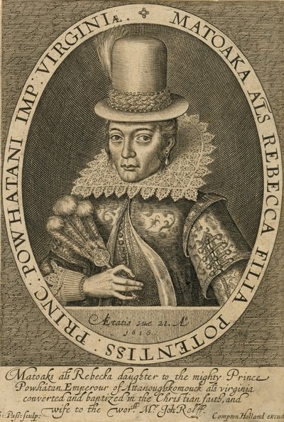 Pocahontas, 1616. af Simon de Passe