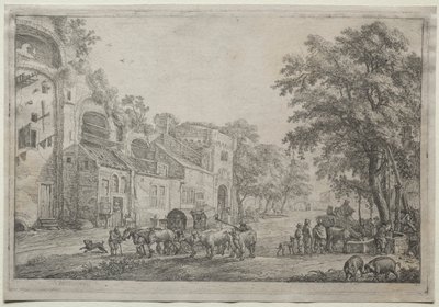 Tilgangen til en landsby af Simon de Vlieger