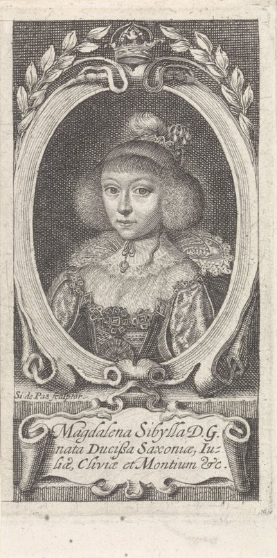 Prinsesse Magdalene Sibylle af Sachsen 1617-1668, hertuginde af Sachsen-Altenburg, ca. 1647-1648. af Simon van de Passe