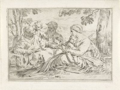 Hellig Familie med Elizabeth og den unge Johannes Døberen af Simone Cantarini