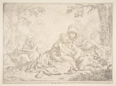 Hellig familie med Johannes Døberen, ca. 1637-1640. af Simone Cantarini