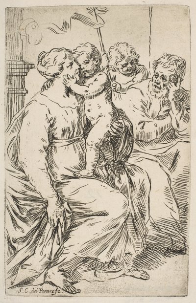 Hellig Familie med Johannes Døberen, ca. 1640-1642. af Simone Cantarini